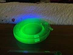 Vintage Uranium Glass Saucer Plates and Stir Spoons