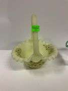 Fenton Satin Custard Basket, Fenton Art Glass Vase