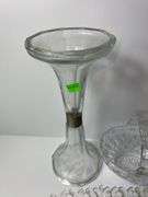 Assortment of Clear Glass Baskets, Dishes and Vases