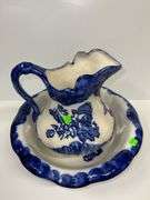 Blue Ironstone Pitcher and Basin