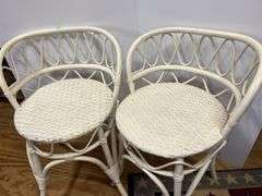 (2) White Wicker Chairs
