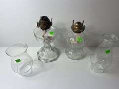 (2) Vintage Clear Glass Oil Lamps