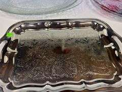 (2) Clear Glass Dishes and Silver Serving Tray