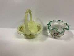 Fenton Satin Custard Basket, Fenton Art Glass Vase