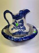Blue Ironstone Pitcher and Basin