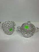 American Pattern 2056 Handled Sugar Bowl and Fostoria American Clear Crystal Glass Creamer