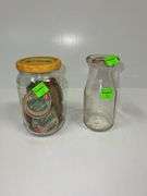 Vintage Milk Bottle w/ Jar of Kentucky Acres Dairy Milk Lids