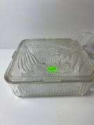 (2) Clear Glass Pitchers and (1) Clear Glass Dish w/ Lid
