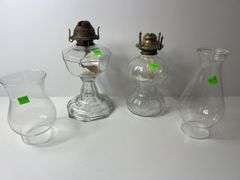 (2) Vintage Clear Glass Oil Lamps