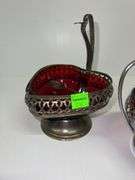 (2) Ruby Red Glass Dishes and Salt Spoon
