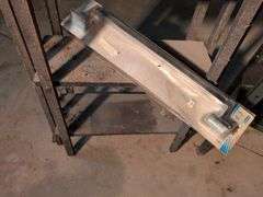 Metal shelving and wooden shelving - both with contents