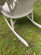 White Wicker Rocking Chair and Flower Basket