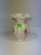 Fenton Hand Painted White Satin Floral Vase