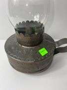 Vintage Mexican Art Oil Lamp w/ Tin Base