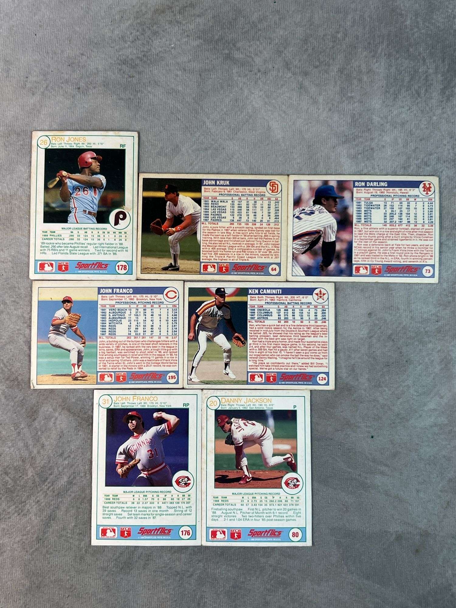 1987 Sportflics Holographic Cards ( John Franco, Danny Jackson, Ken Caminiti, Ron Darling, John Krue