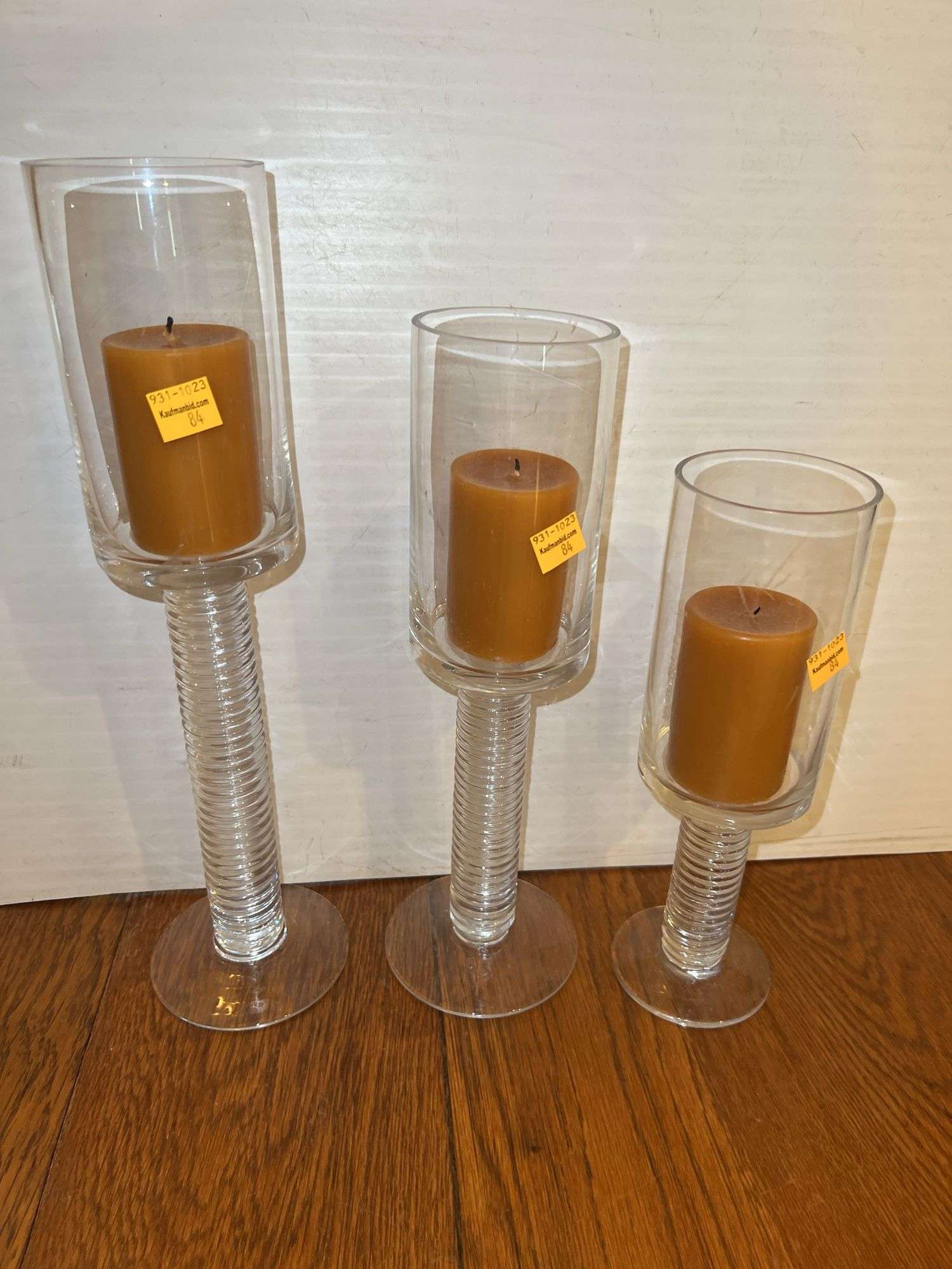 (3) Glass Pedestal Candle Holders