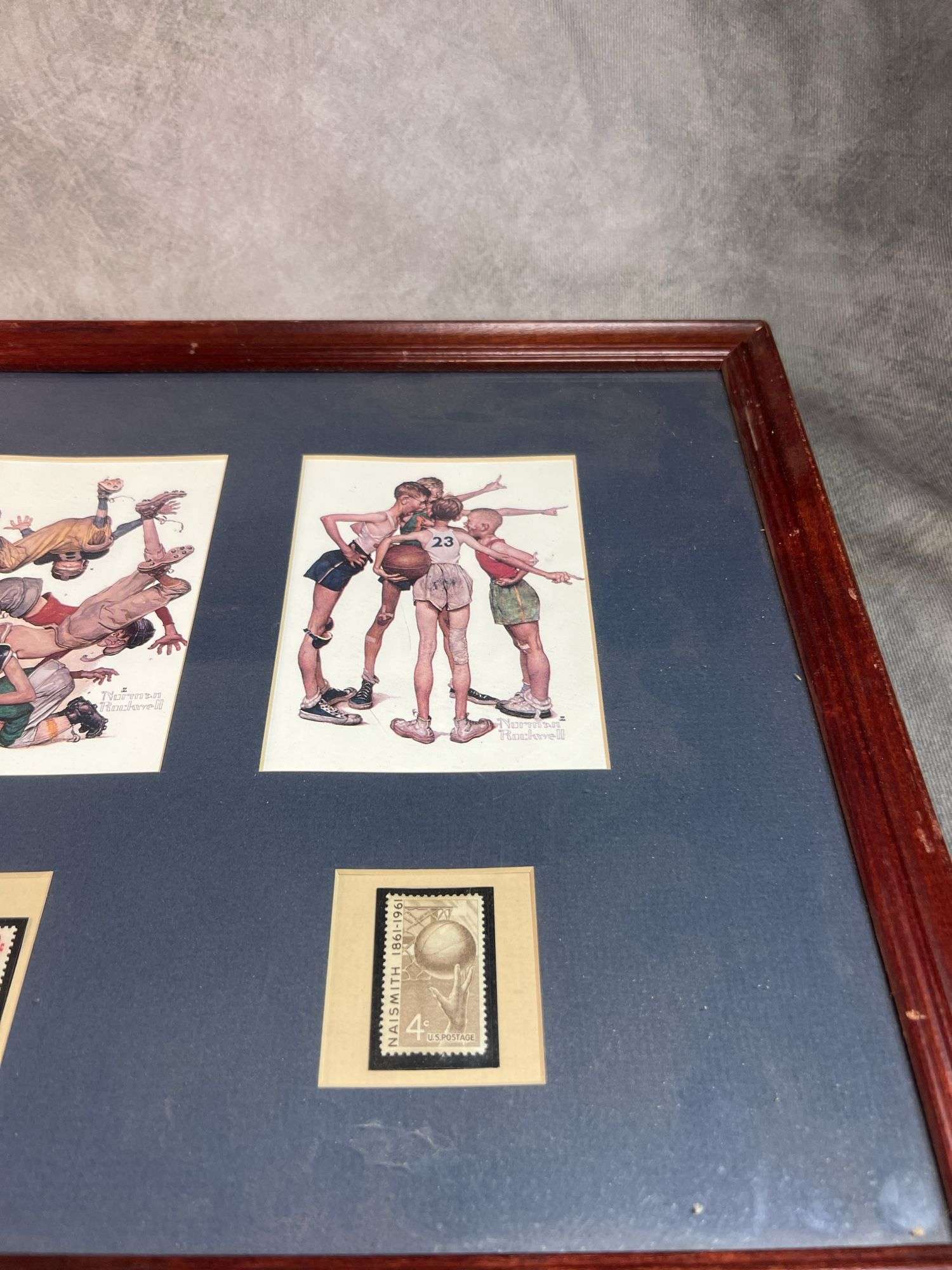 Norman Rockwell Framed Sport Art with Stamps
