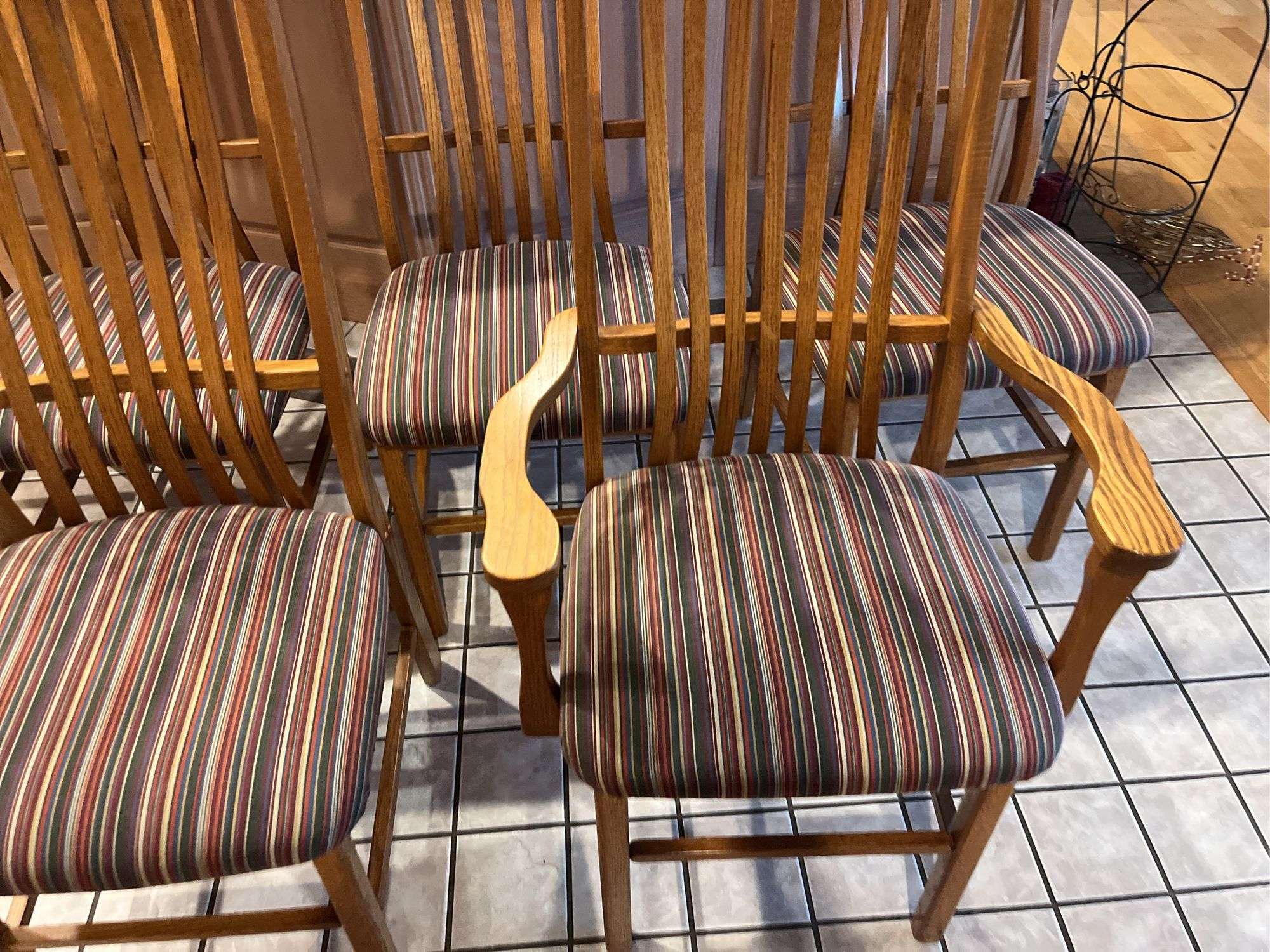 6 Oak Slat Back Dining Chairs