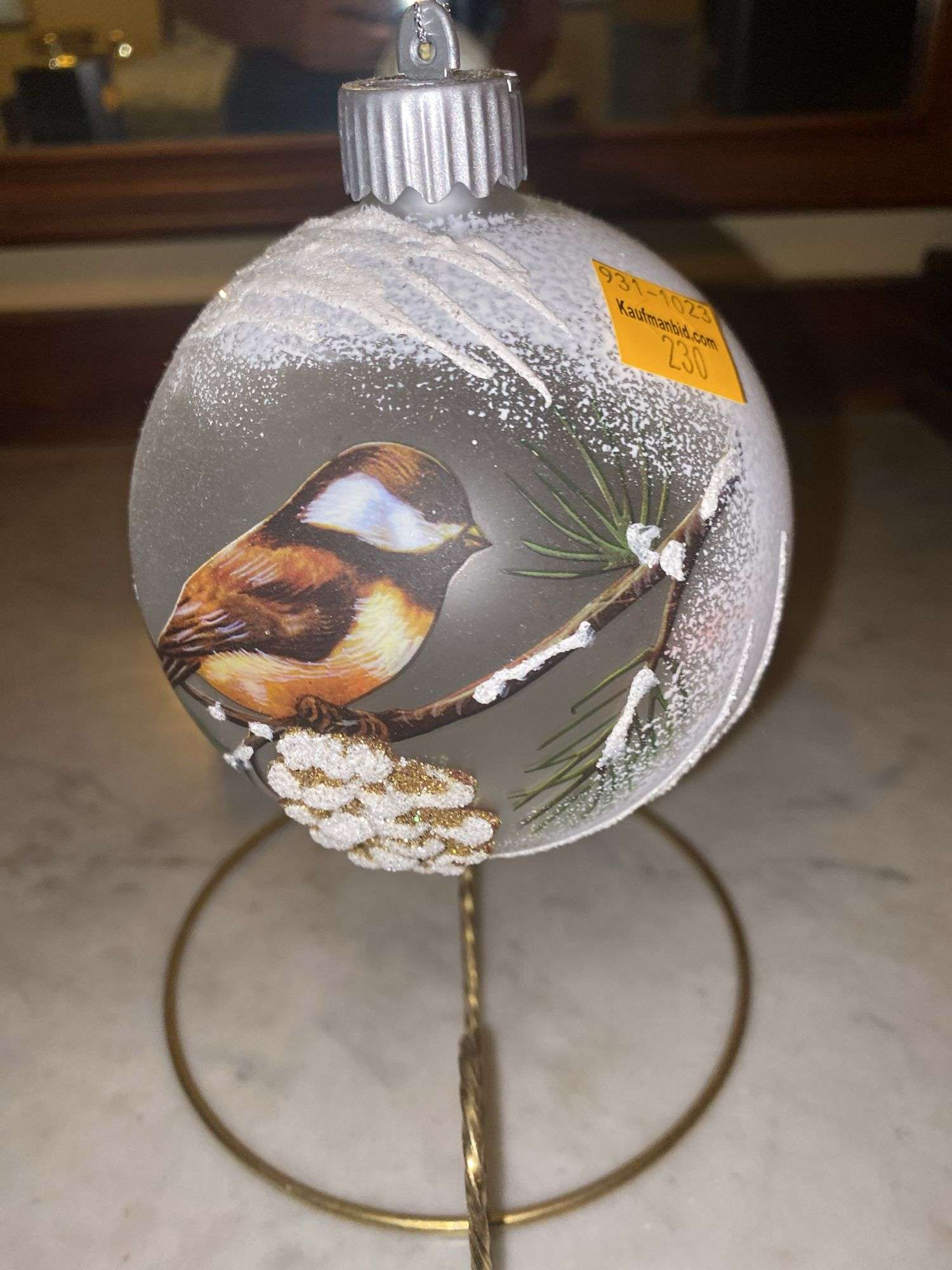 Christmas Bird Ornament and Teastain Glass Bell