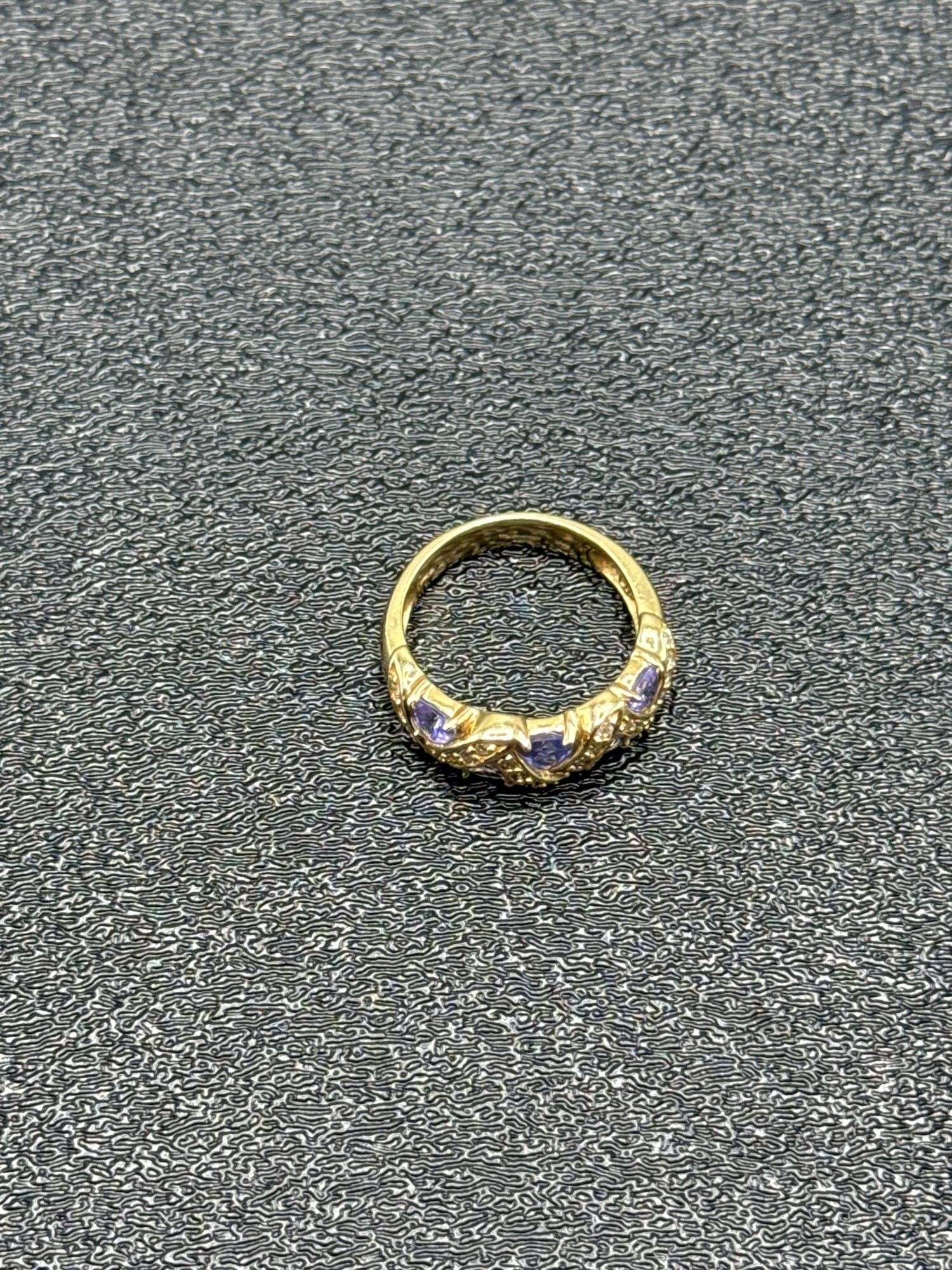 ZIG ZAG BLUE TANZANITE & DIAMOND 14K GOLD @ 5 GRAMS