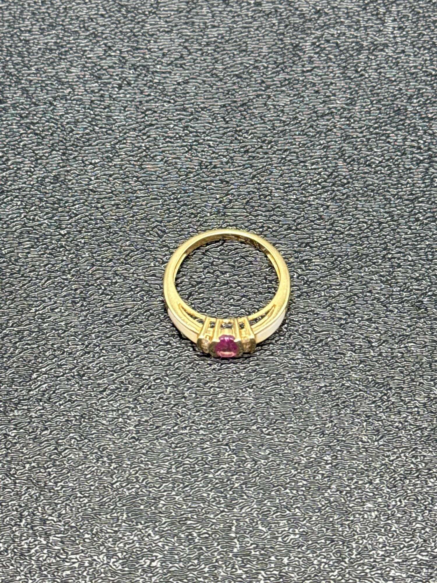 10K GOLD RING WITH RUBY, OPAL, DIAMOND @ APPROX. 2.5 GRAMS