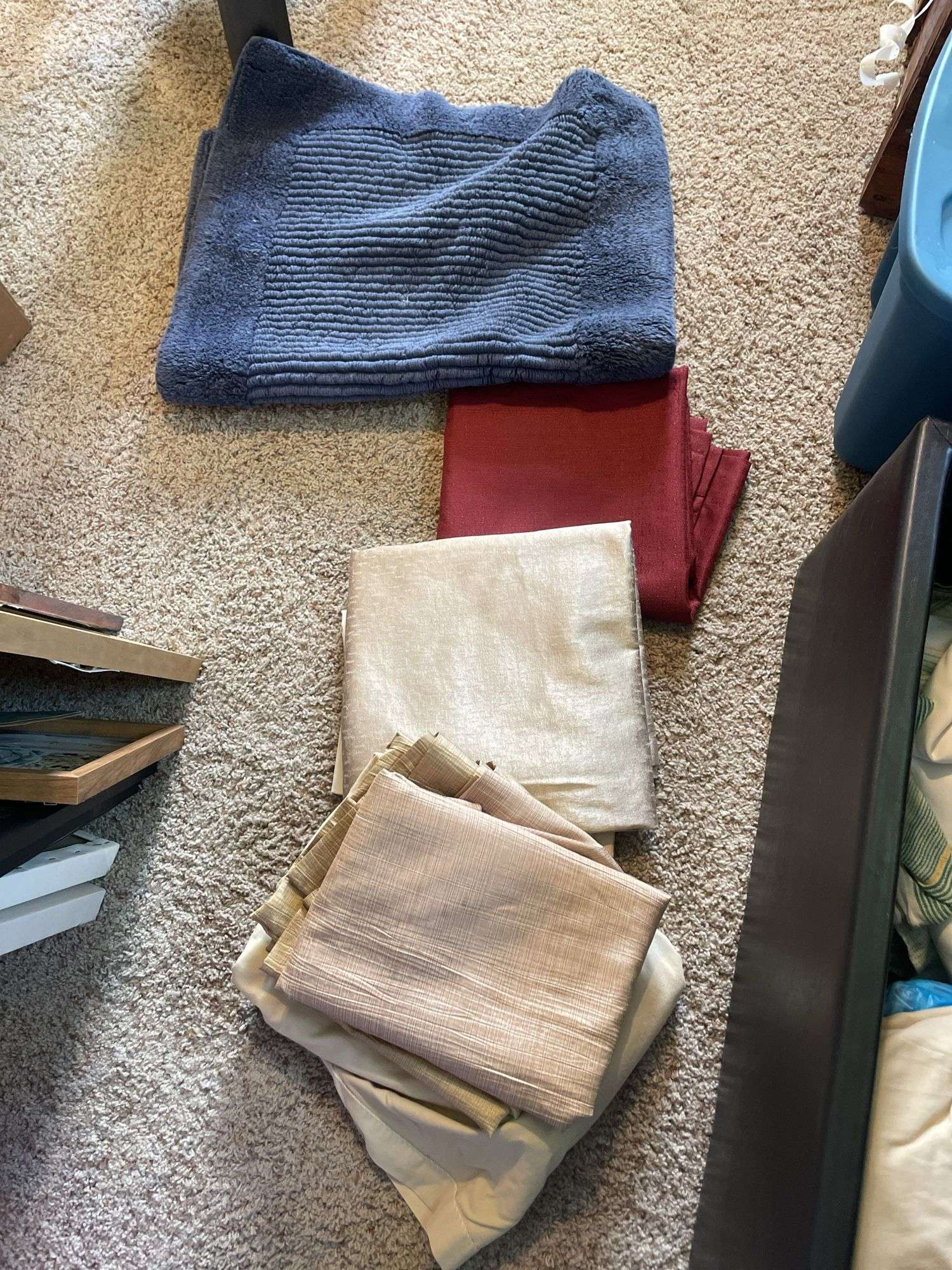 Storage bench and tote with curtains, sheets, and more