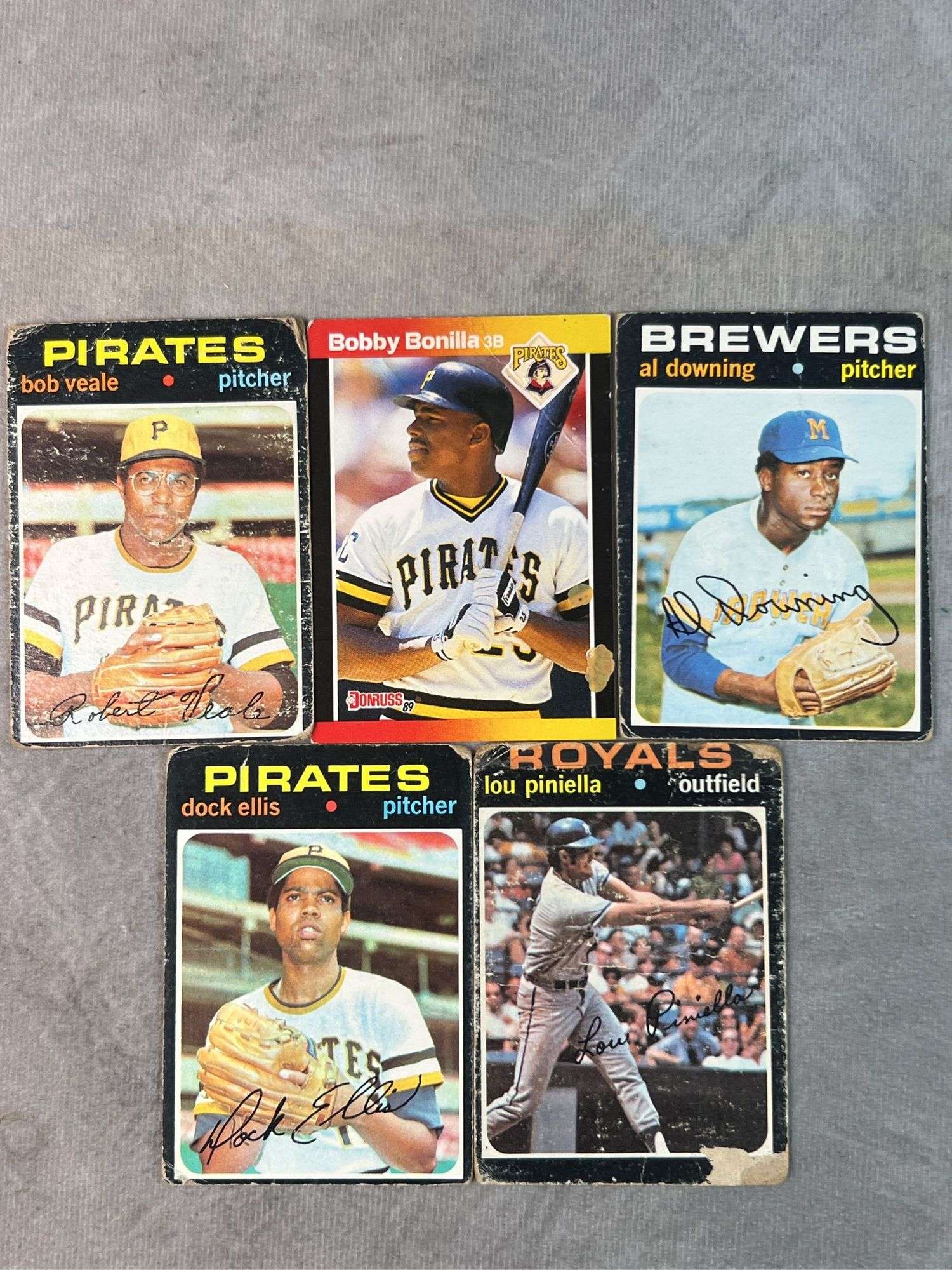 1970 Topps Cards (Bob Veale, Bobby Bonilla, Al Downing, Dock Ellis, Lou Piniella)