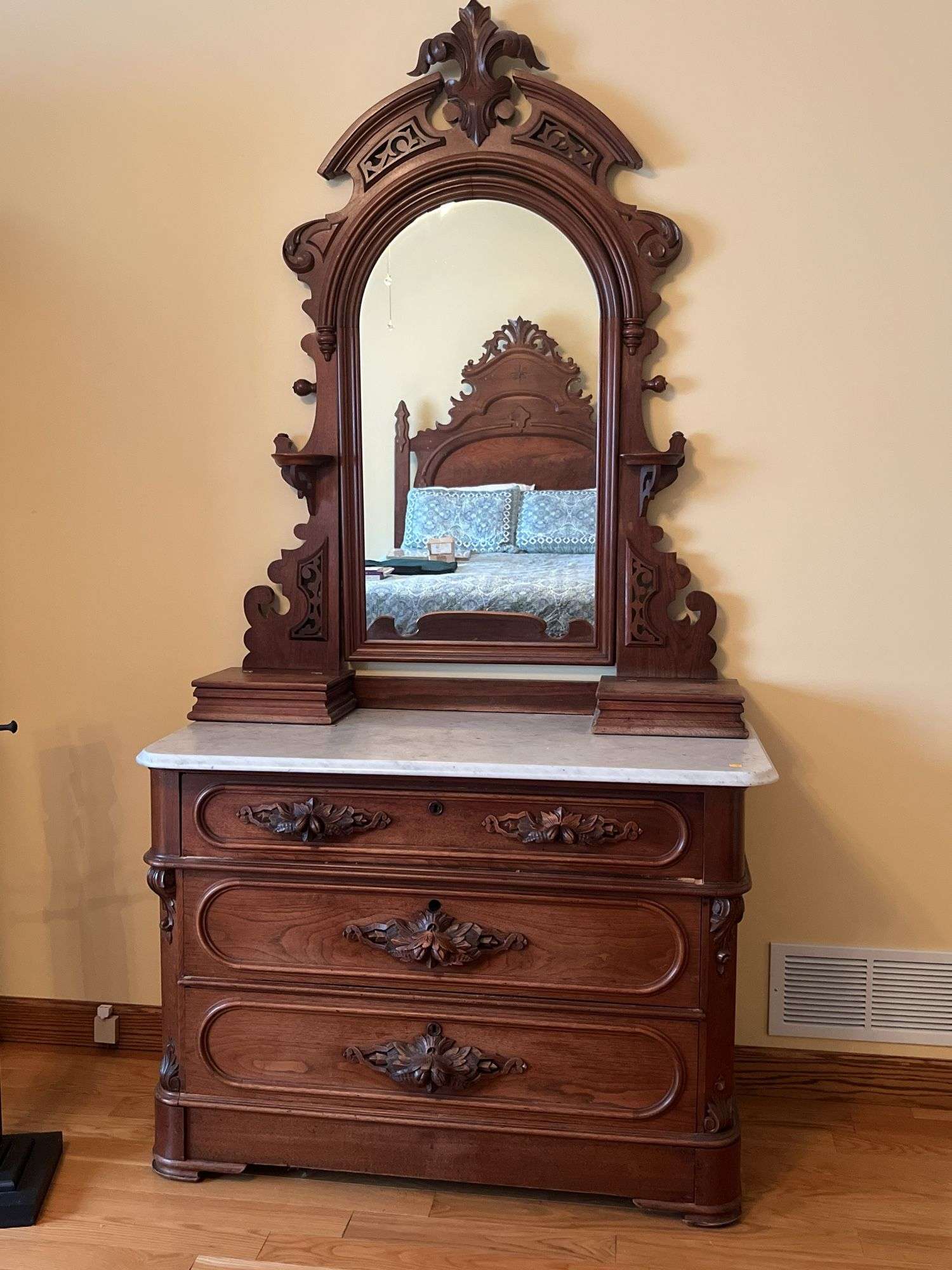 Antique Victorian Marble Top Dresser with Mirror