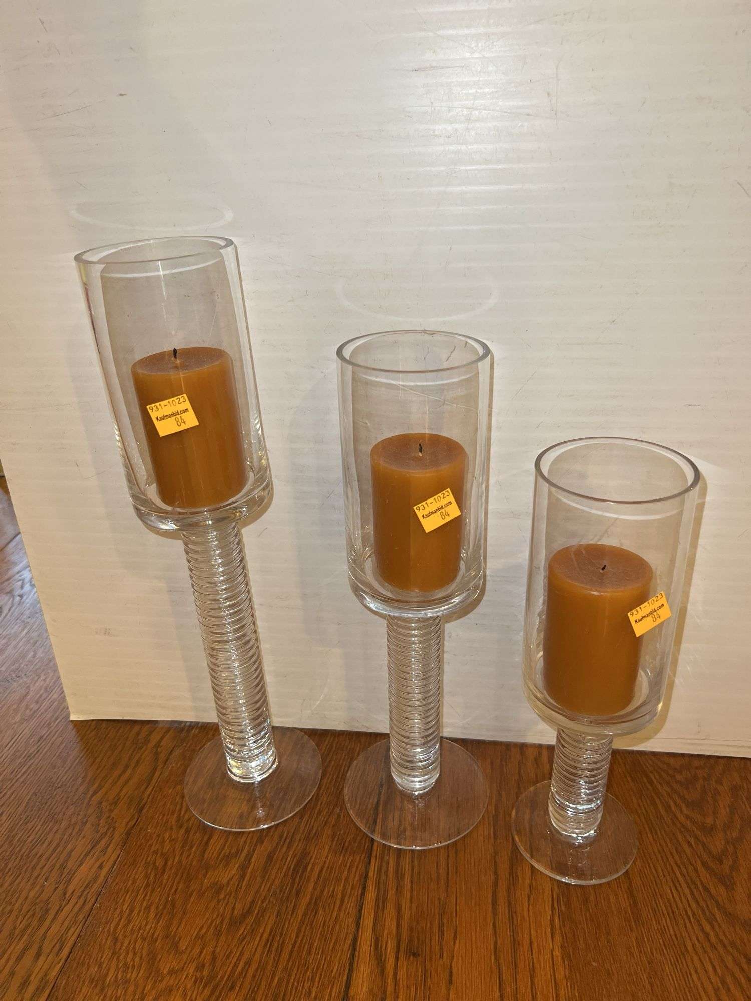 (3) Glass Pedestal Candle Holders