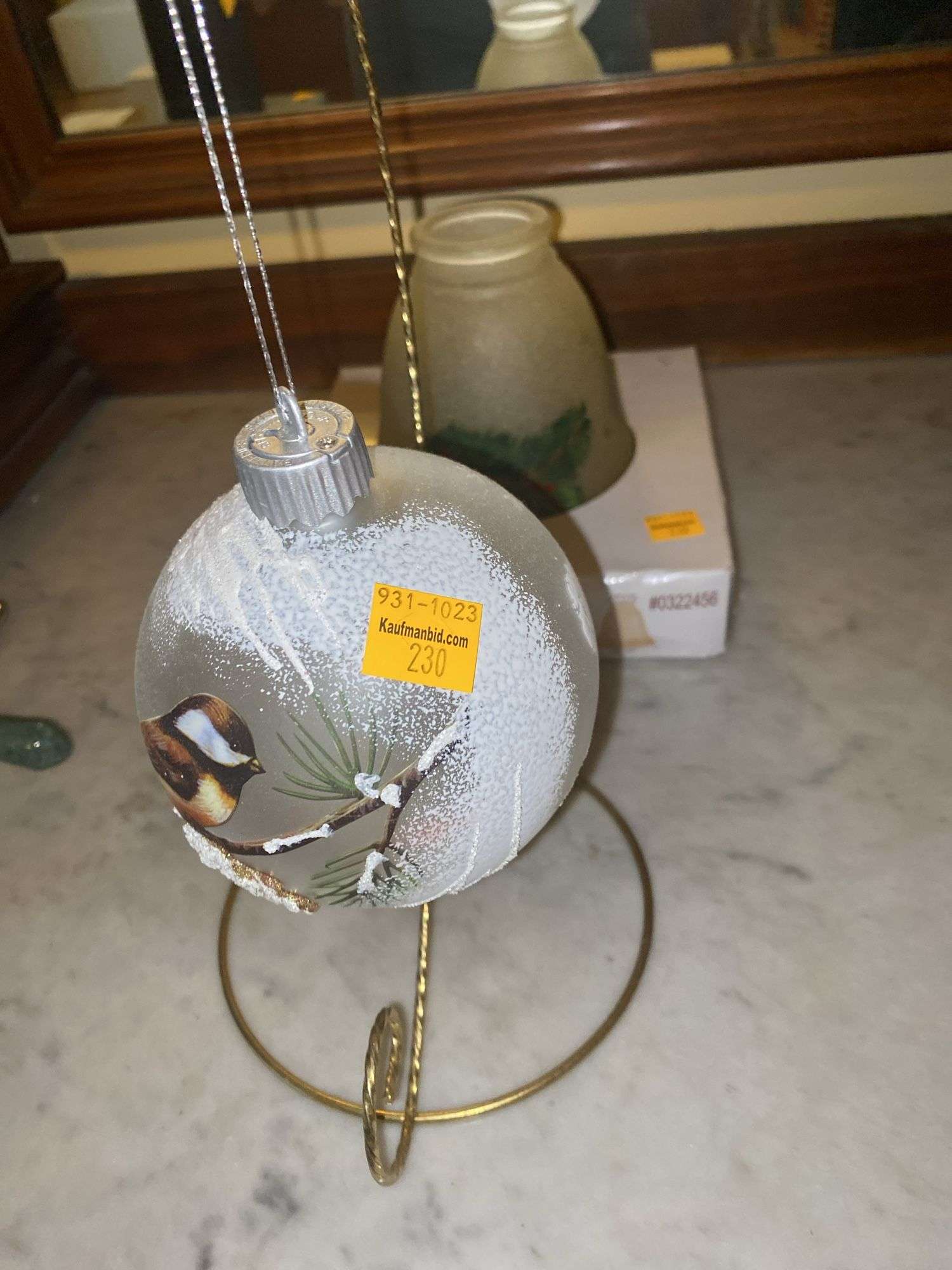 Christmas Bird Ornament and Teastain Glass Bell