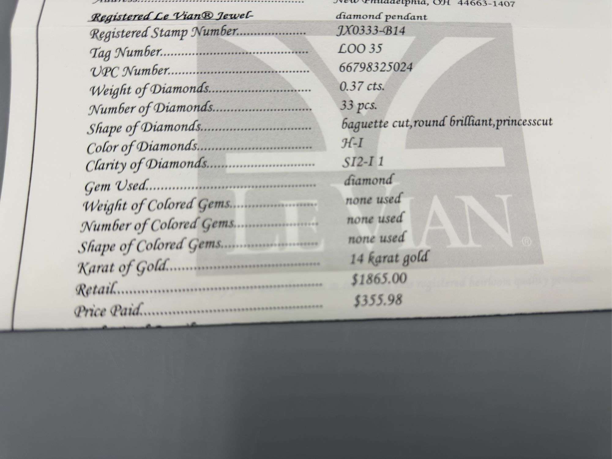 LE VIAN JEWELRY DIAMOND PENDANT