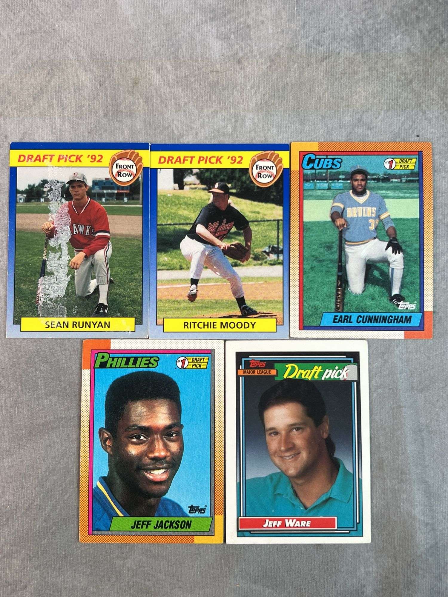 Topps & Front Row Draft Picks Earl Cunningham, Ritchie Moody, Sean Runyon, Jeff Jackson, Jeff Ware