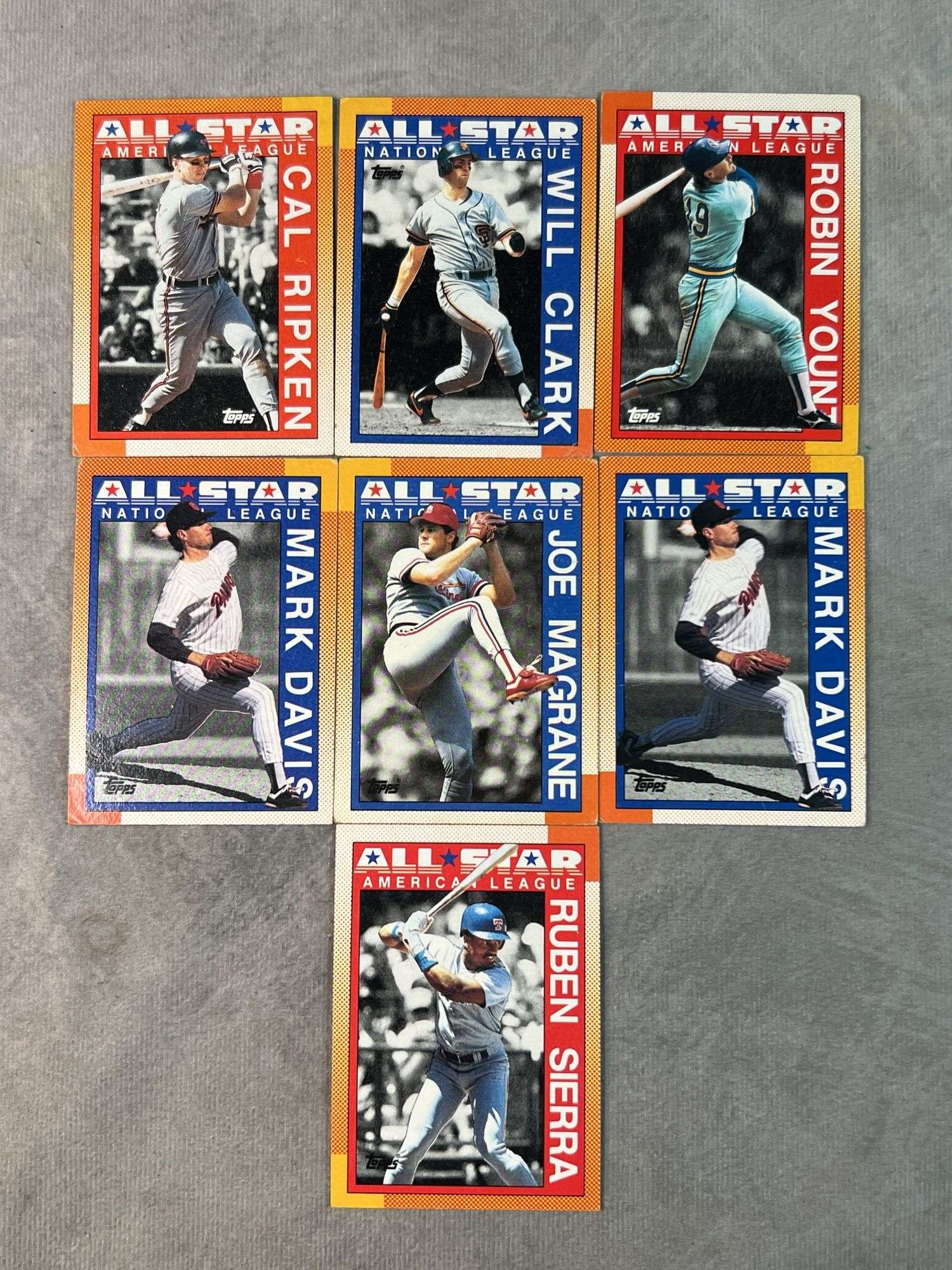 1990 Topps All Star (Mark Davis, Will Clark, Cal Ripken, Ruben Sierra, Joe Margrane, Robin Yount)