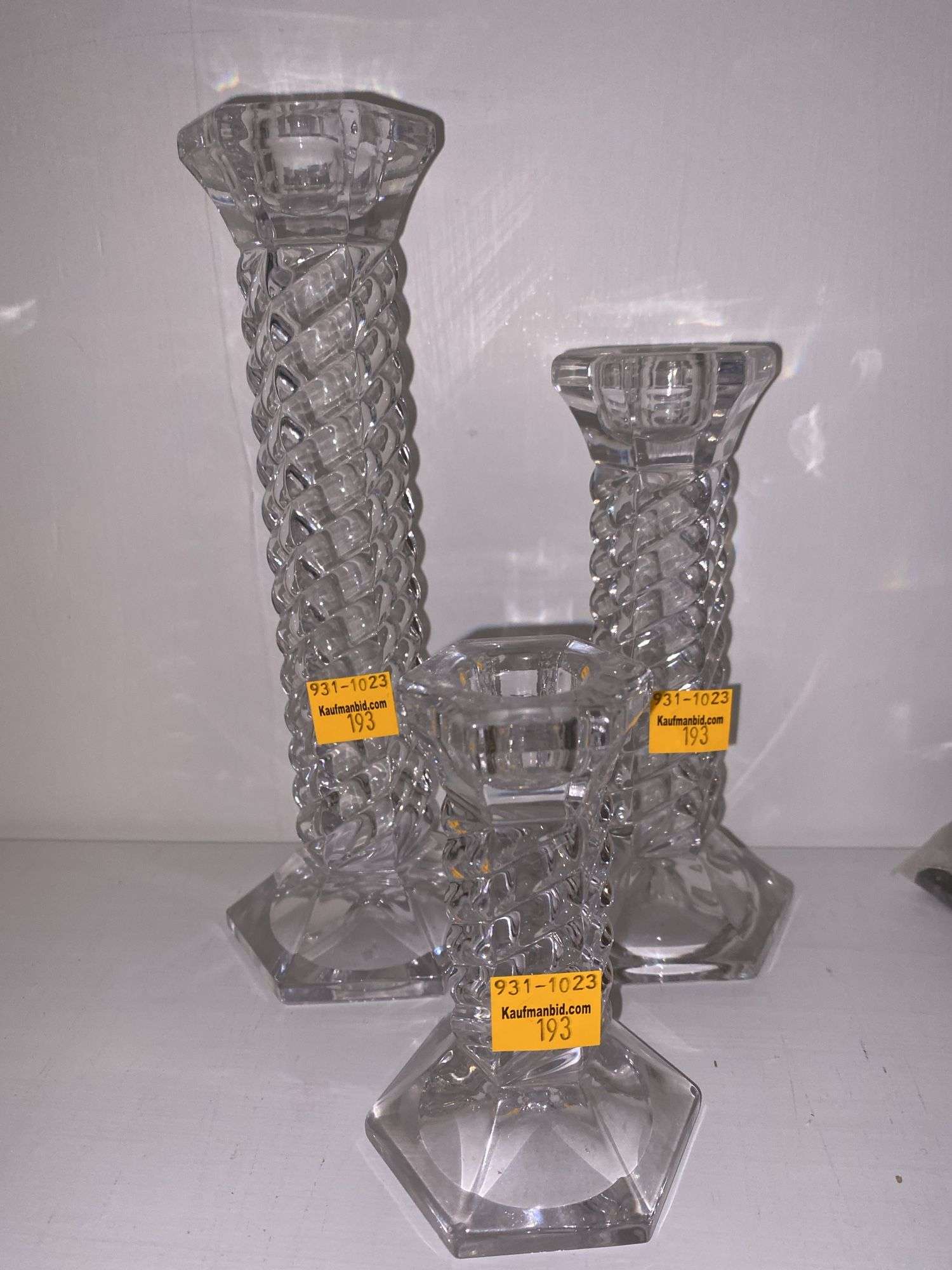 (3) Crystal Glass Candlestick Holders