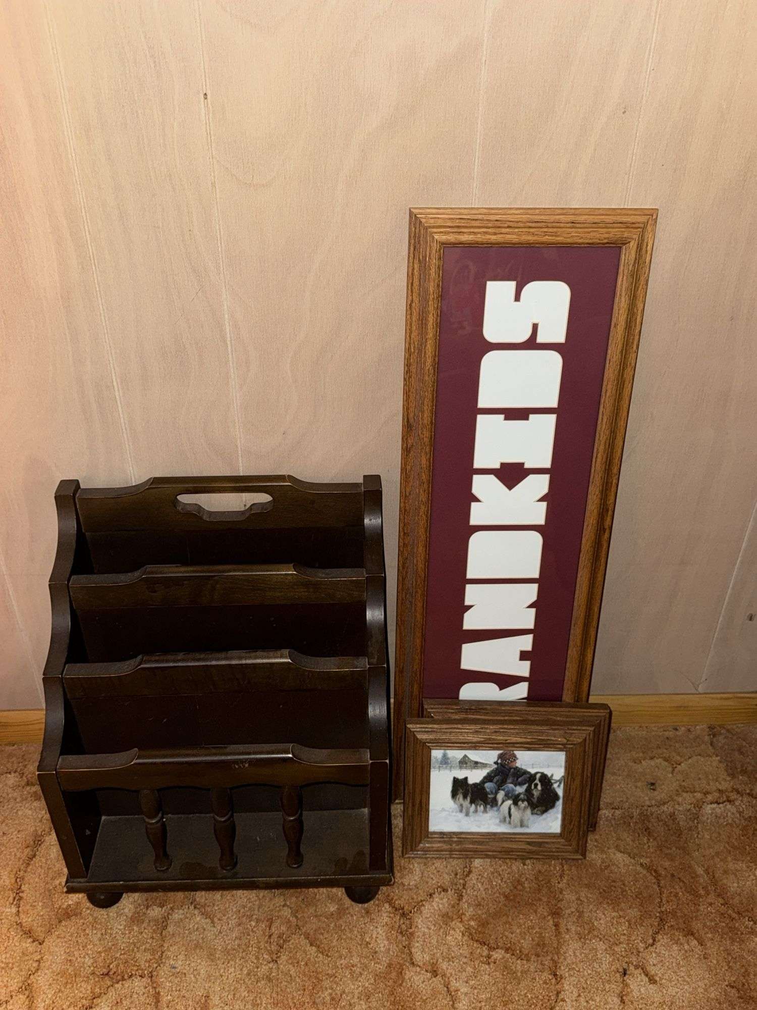 WOOD MAGAZINE RACK AND WALL HANGINGS