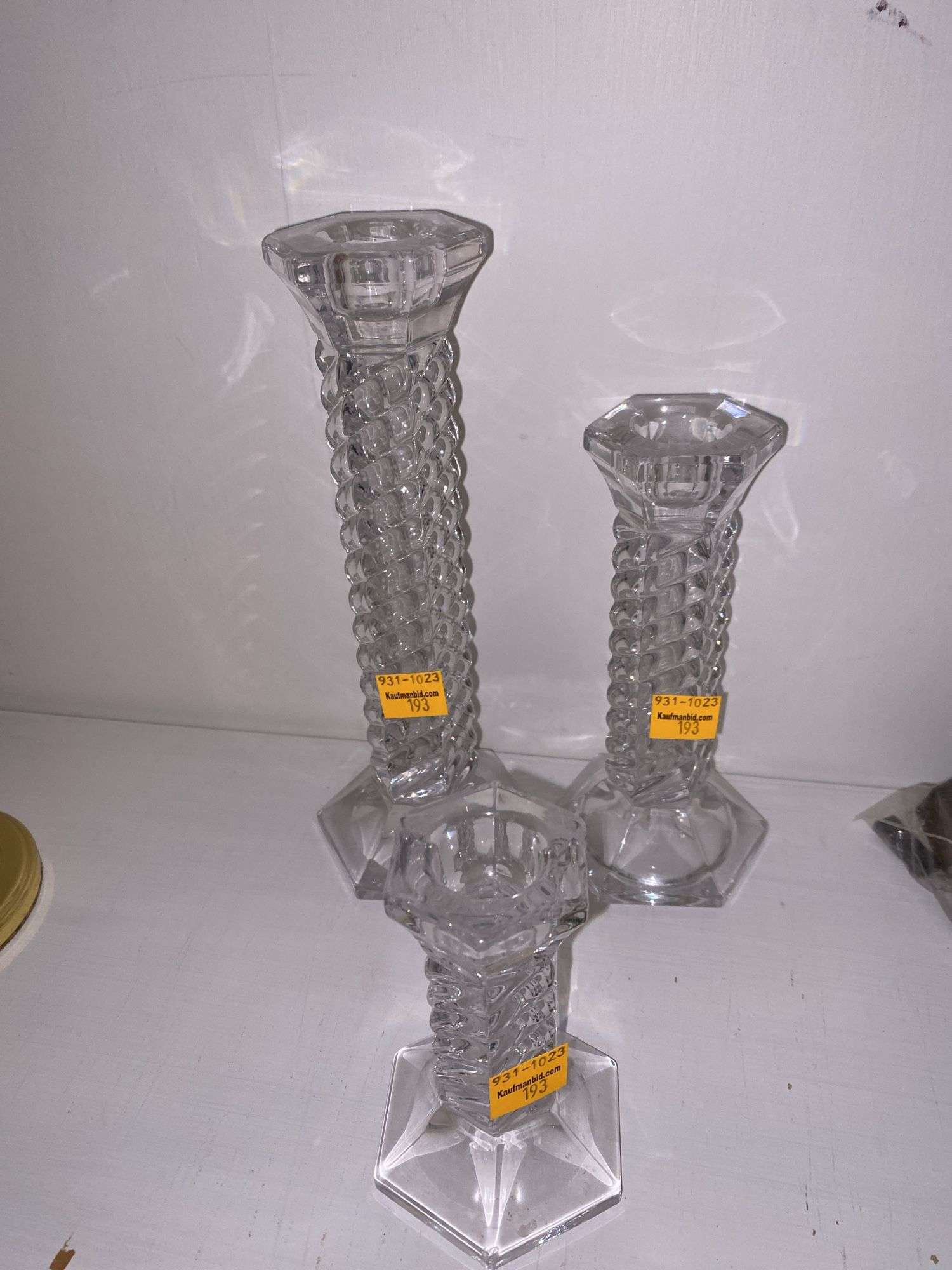 (3) Crystal Glass Candlestick Holders