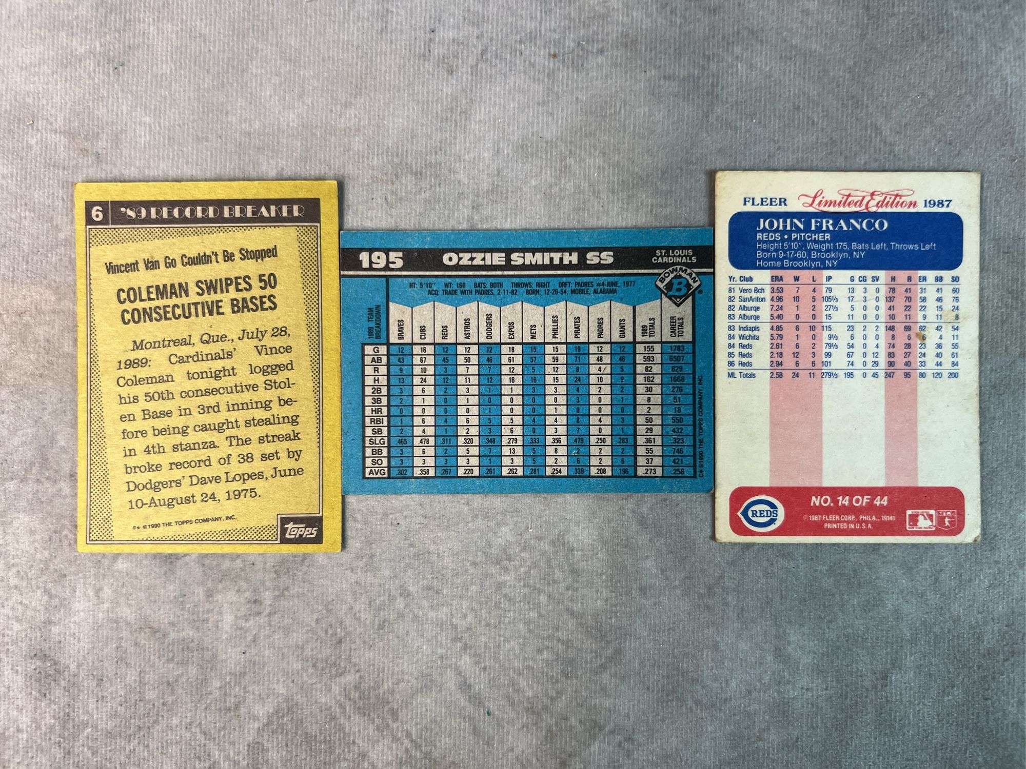 John Franco, Ozzie Smith, Coleman Swipes Cards