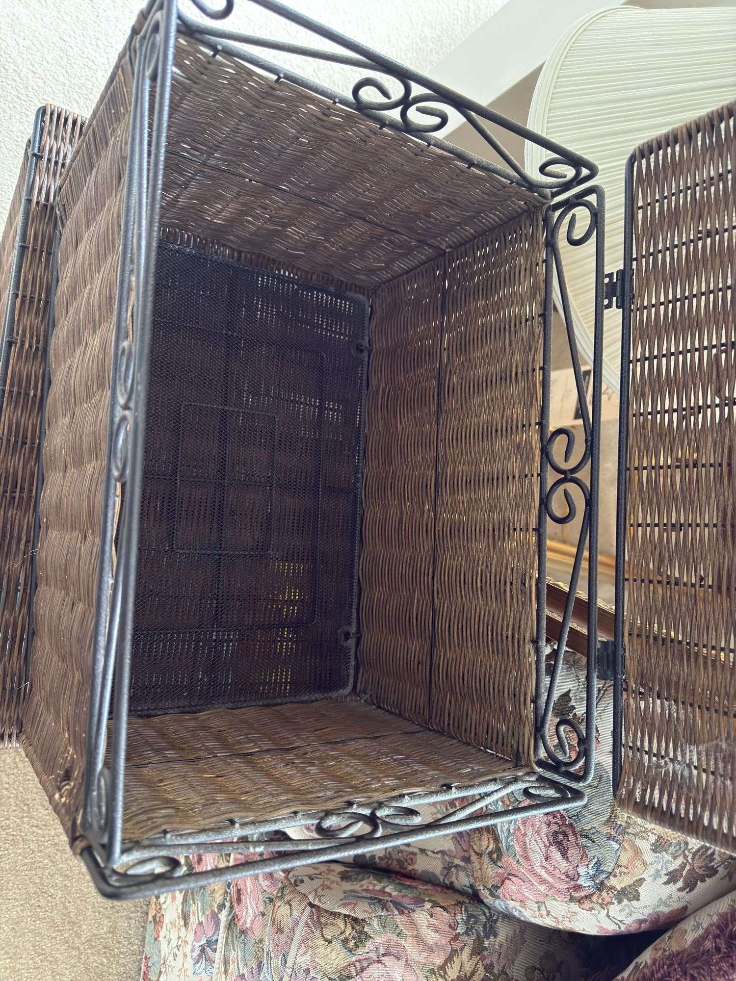 PAIR OF METAL FRAME WICKER BOX WITH VARIETY OF BOOKS