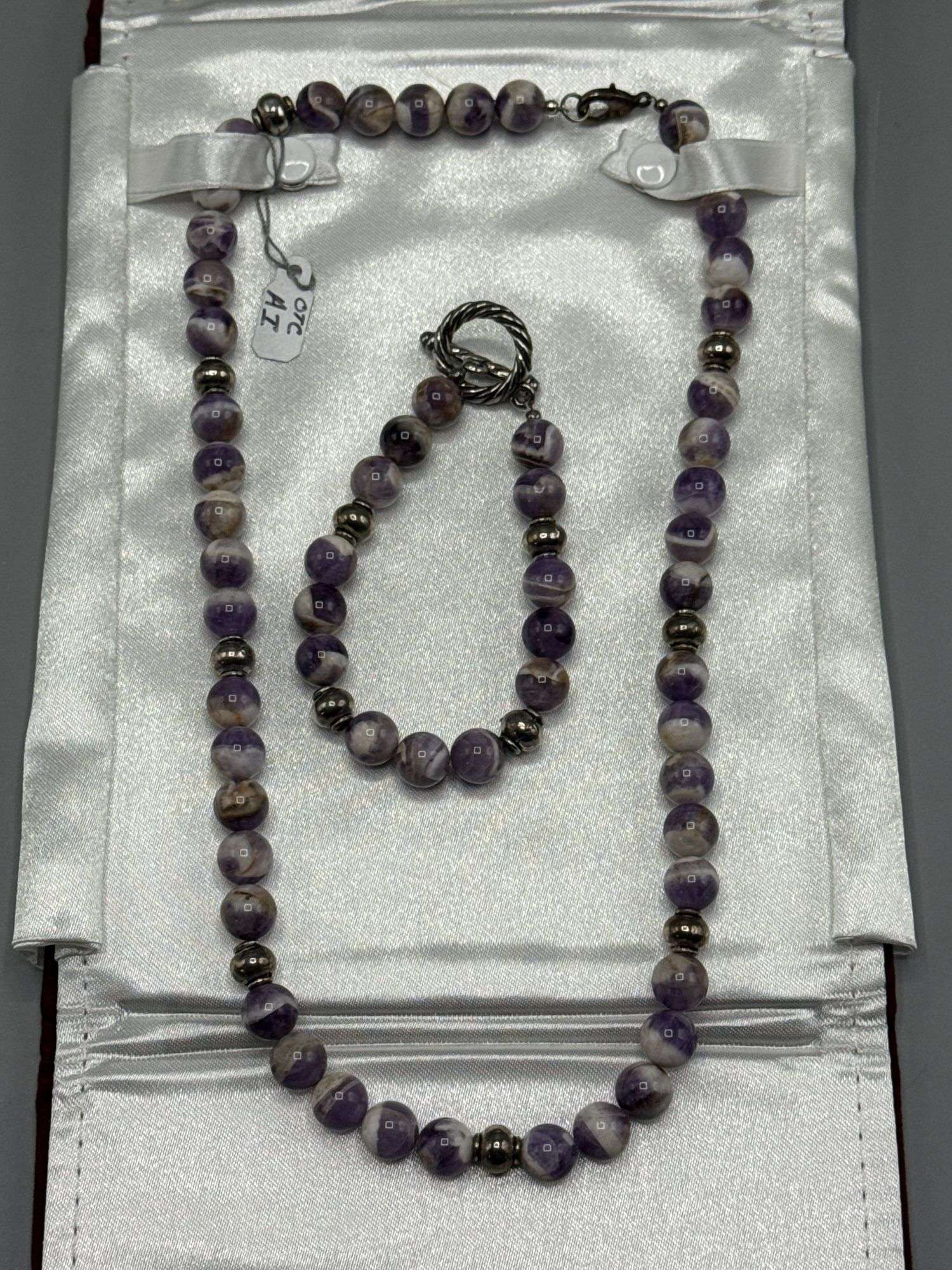 SILVER AND AMETHYST BEADED NECKLACE AND MATCHING BRACELET