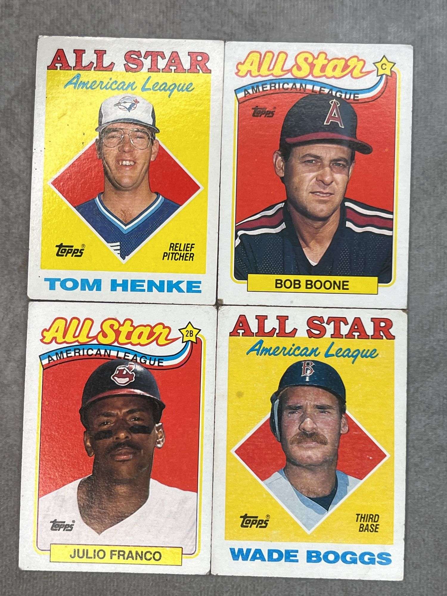 1987 & 1988 Topps All Stars (Tom Henke, Wade Boggs, Bob Boone, Julio Franco)
