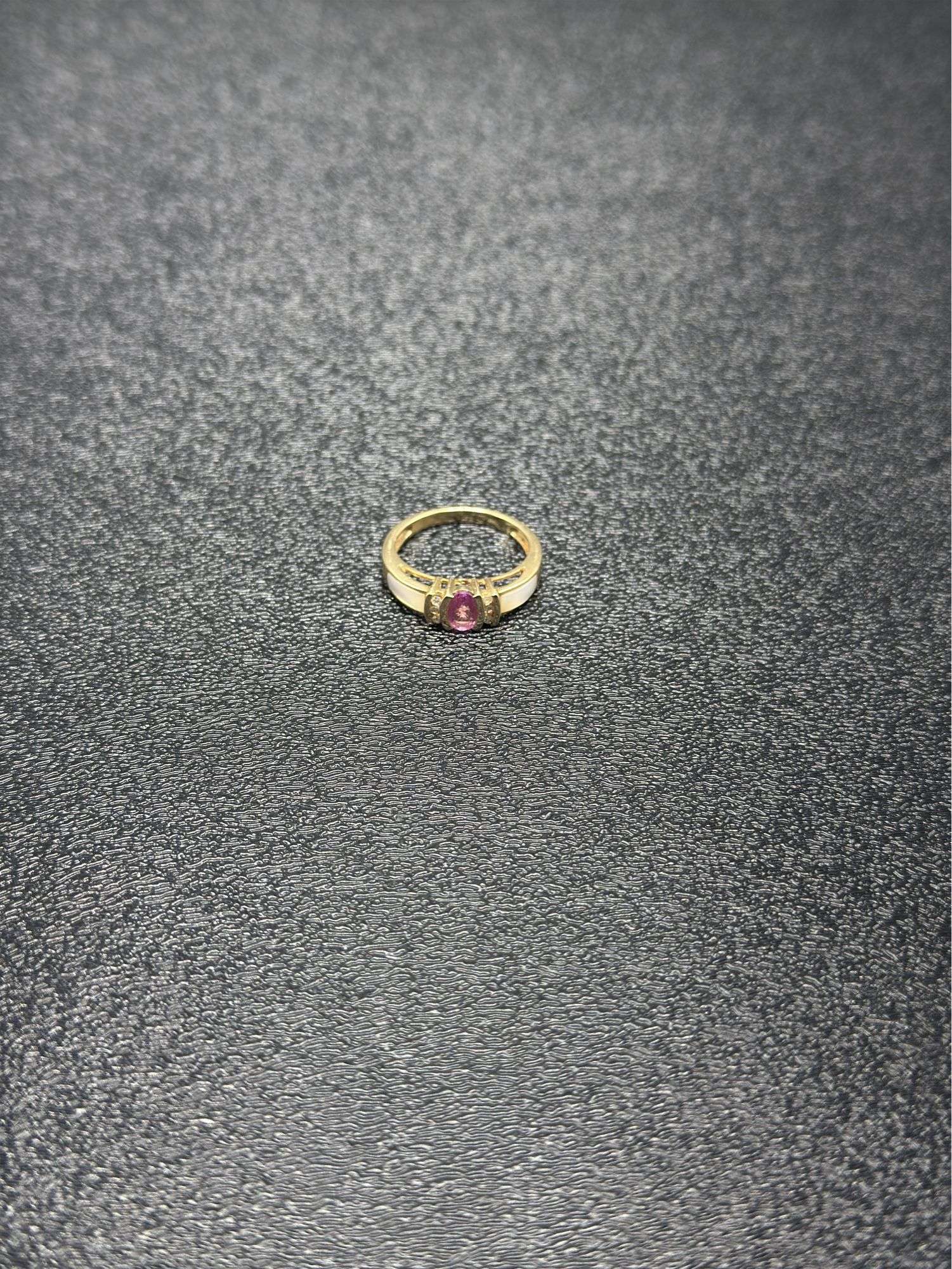 10K GOLD RING WITH RUBY, OPAL, DIAMOND @ APPROX. 2.5 GRAMS