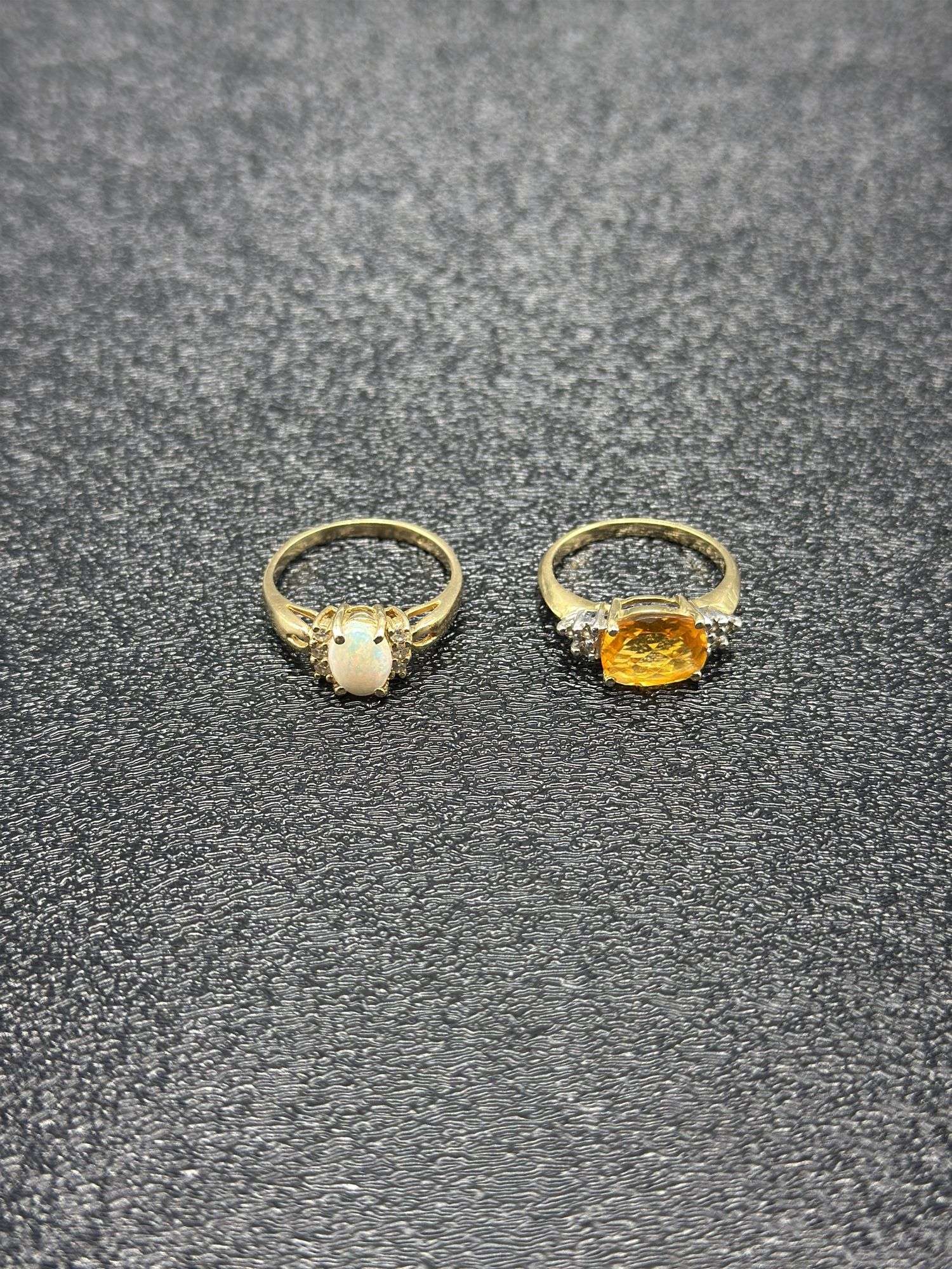 PAIR OF 14K GOLD RINGS: OVAL OPAL/DIAMOND & OVAL CITRINE/DIAMOND @ 6 GRAMS COMBINED