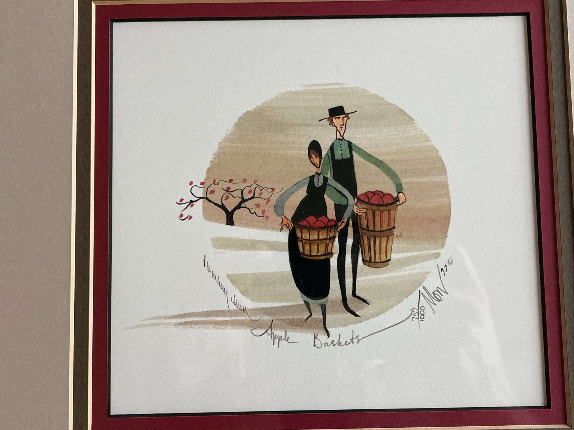 1997 P. Buckley Moss Apple Baskets 757/1000 Signed Lithograph