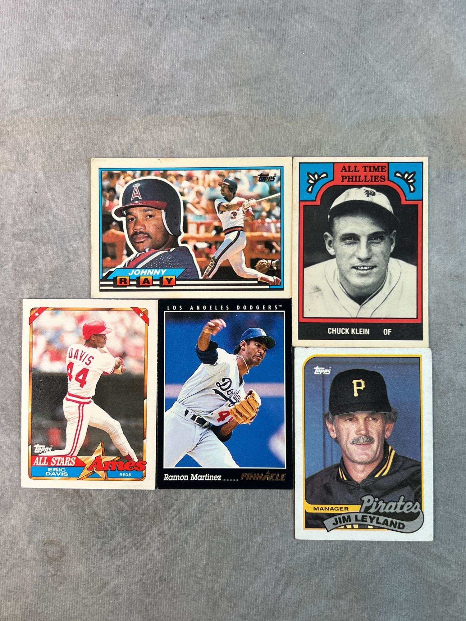 Chuck Klein, Ramon Martinez, Johnny Ray, Jim Leyland, Eric Davis Cards