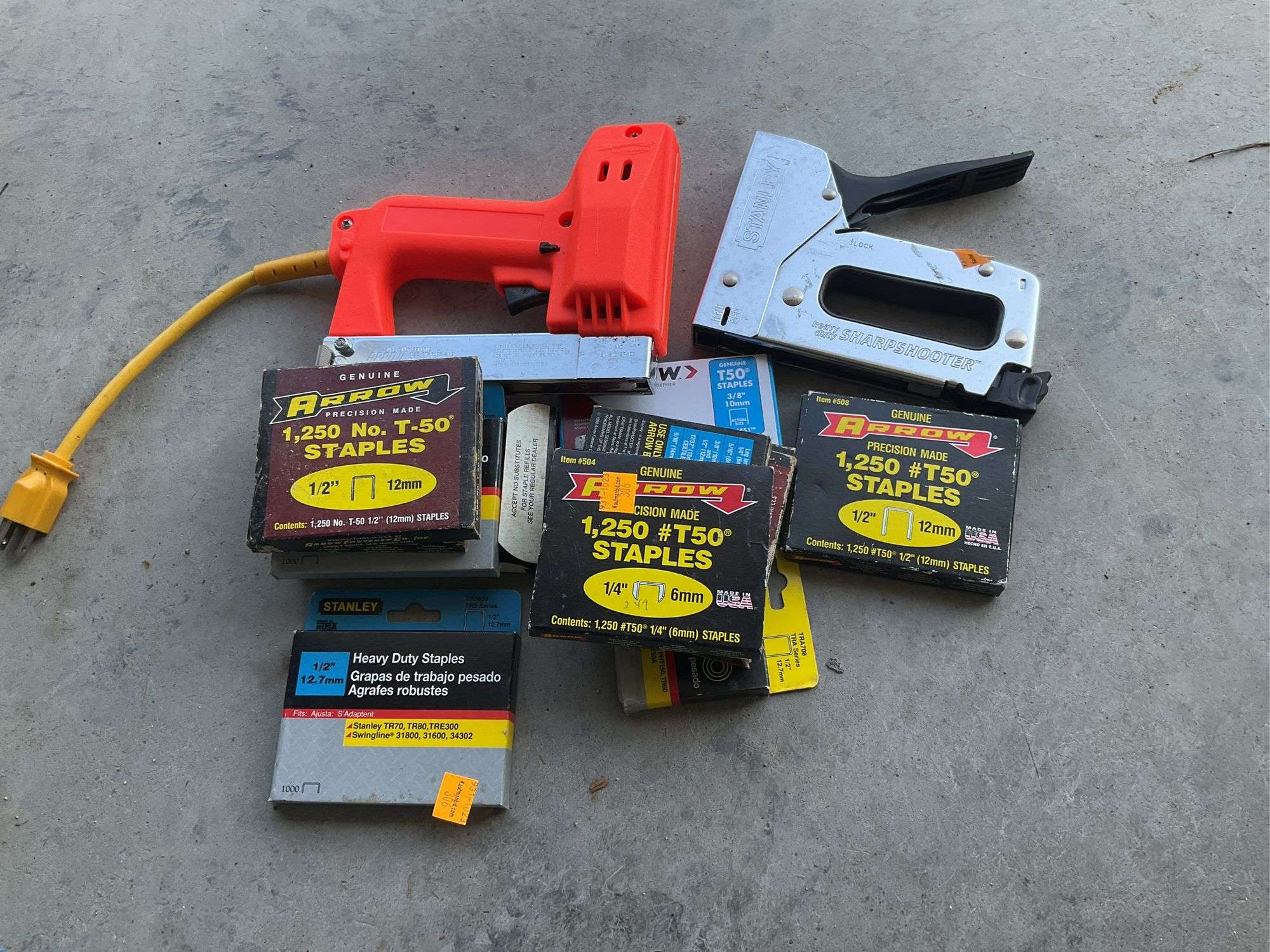 Electric Staple Gun, Stanley Staple Gun, Assortment of Boxes of Staples
