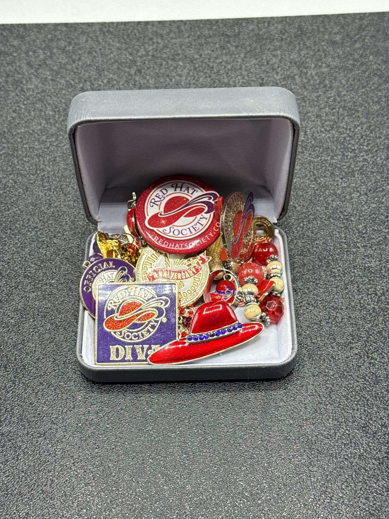 RED HAT SOCIETY BROOCHES, PINS, BRACELET