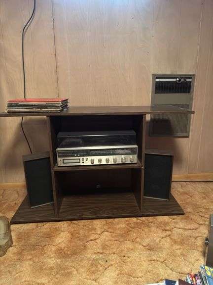 STEREO CABINET AND RECORD PLAYER WITH RECORDS