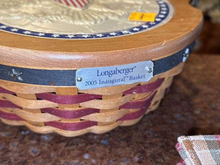 2005 Longaberger Inaugural Basket, Longaberger Easter Basket, and Longaberger Apple Carrying Bag