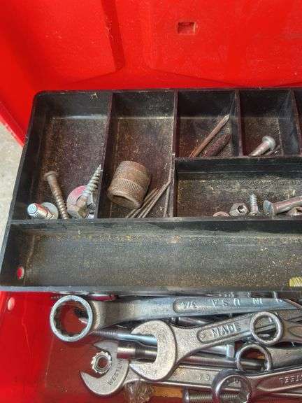 Plastic Red Toolbox with Assorted Wrenches