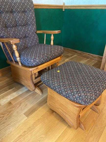 Oak Upholstered Rocking Chair w/ Upholstered Rocking Stool